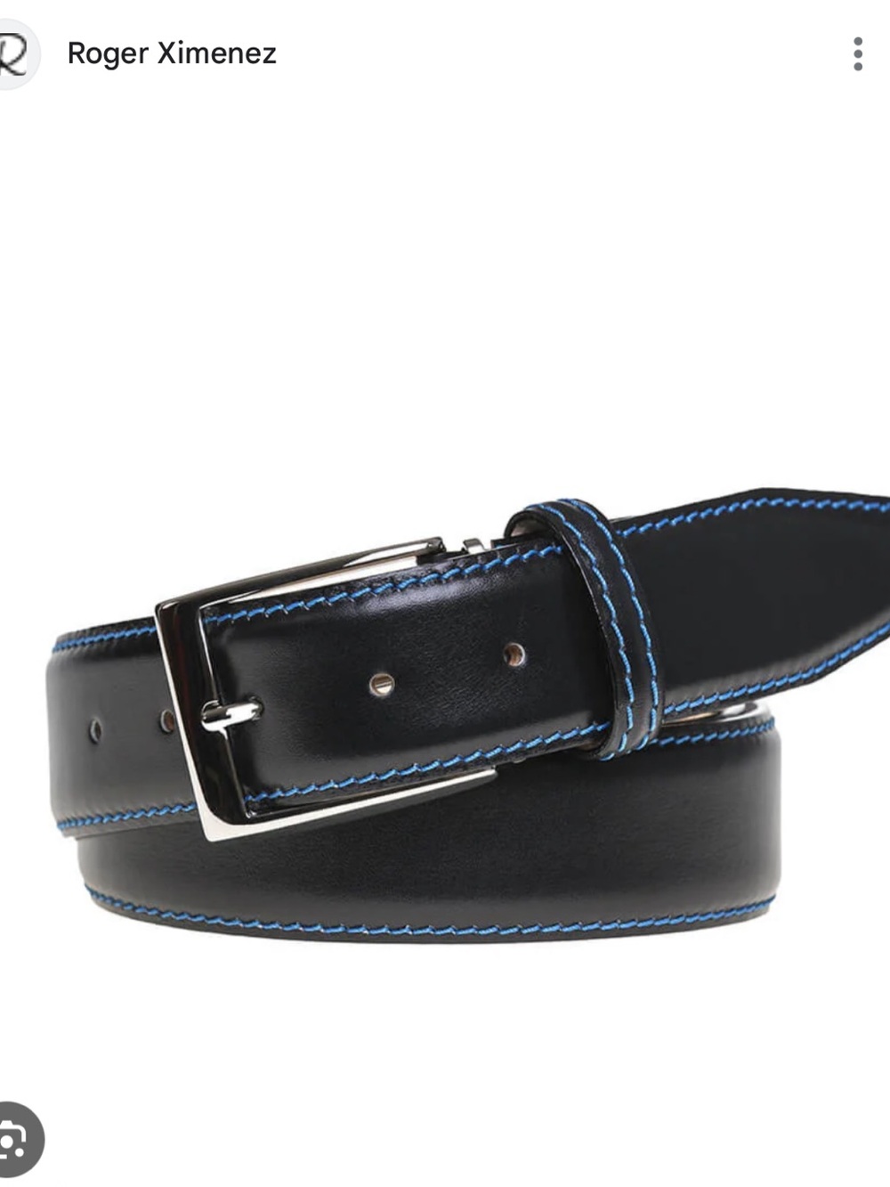 Roger Ximenez Black Leather Belt with Blue Stitching and Silver Buckle- size 38